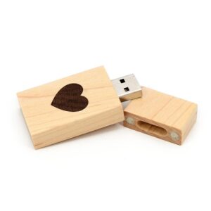 Maple Wood USB 2.0 Flash Drive Grove Stick Heart Veneer -0