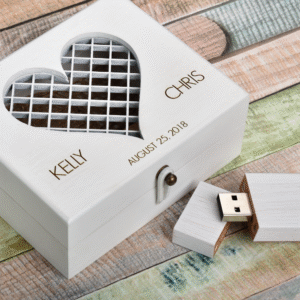 Custom Engraved Box in White Satin Finish with a Maple White Wooden USB 3.0 Flash Drive-0